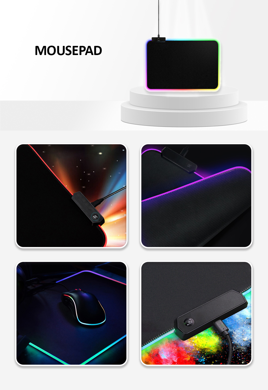 350x250x3mm RGB Gaming Mouse Pad USB Colorful LED Light Cool Mouse Mat Black
